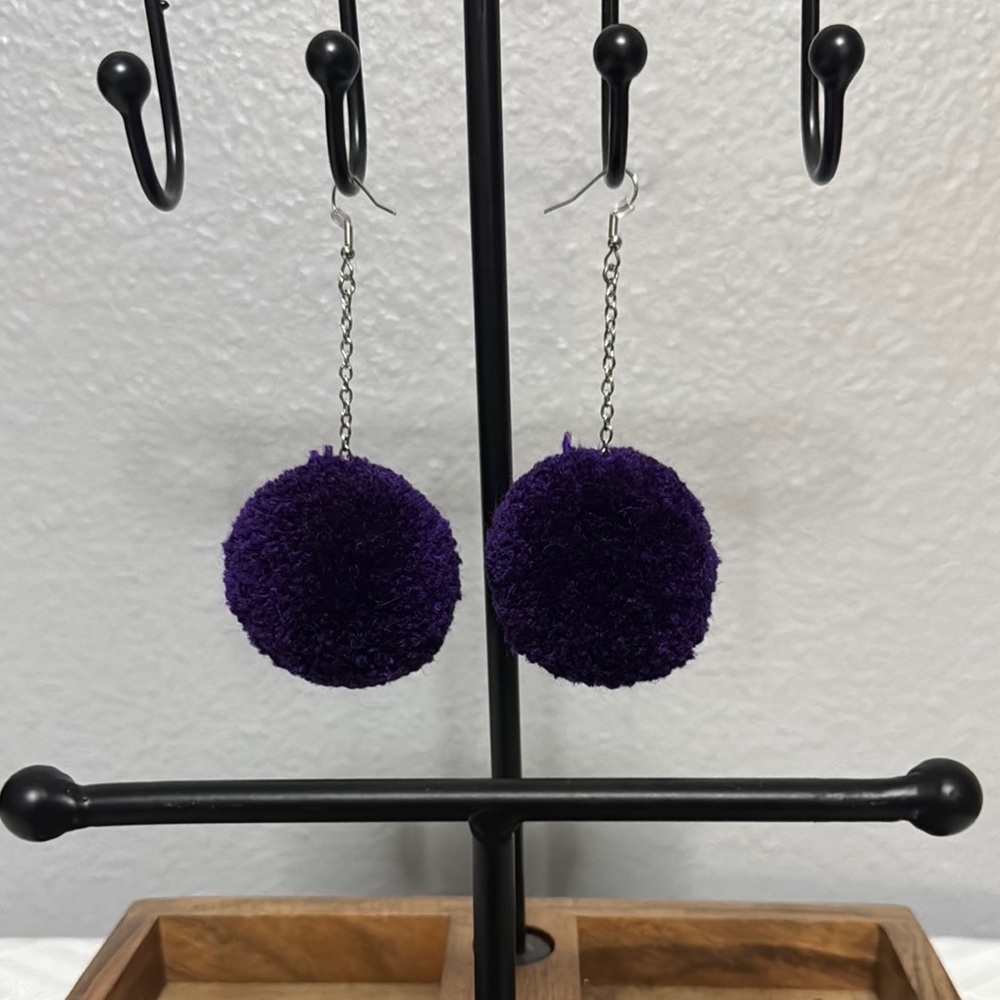 Purple Pom Pom Earrings